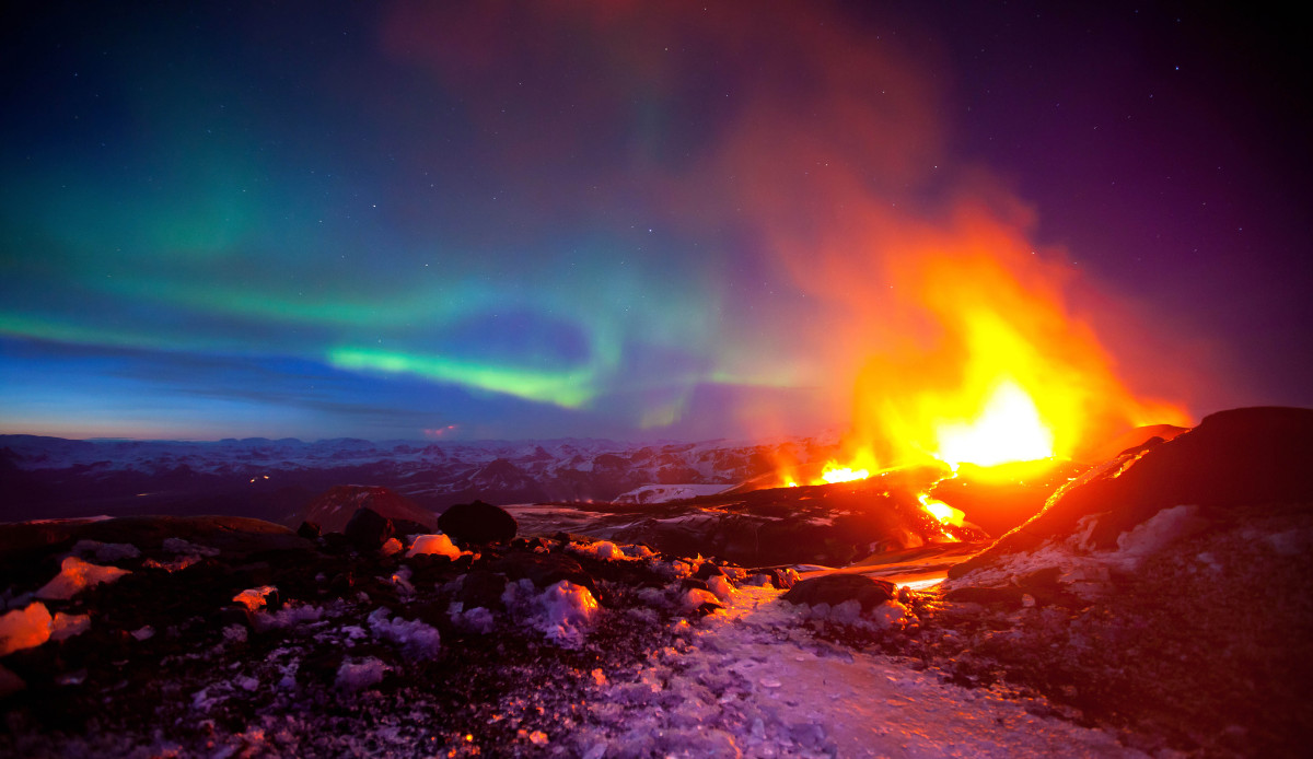 Iceland's Volcanic Landscapes With Northern Lights