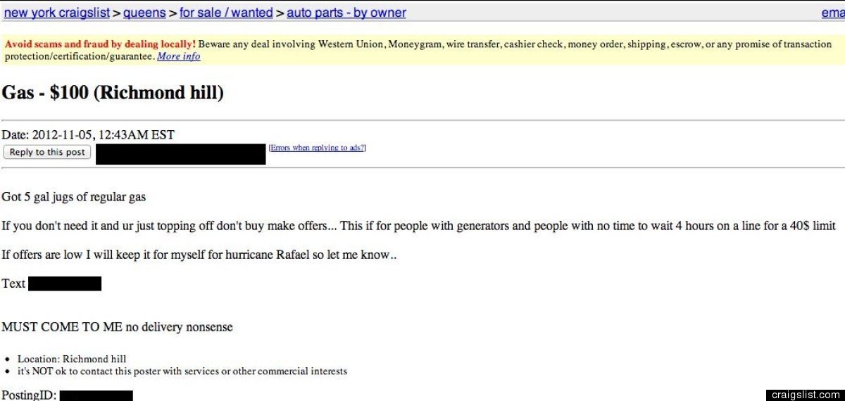 Hurricane Sandy Gas Prices Hit 20 Per Gallon On Craigslist (PHOTOS