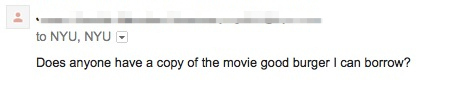 Sample email from Reply-Allpocalypse: "Does anybody have a copy of the movie good burger I can borrow?"