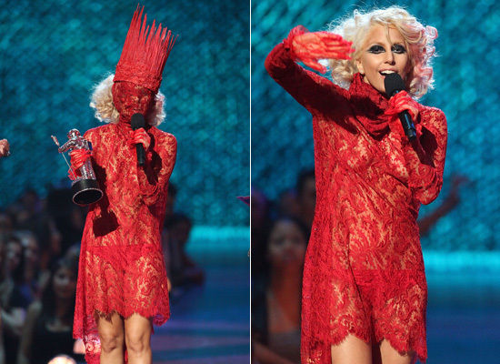 lady gaga red lace outfit