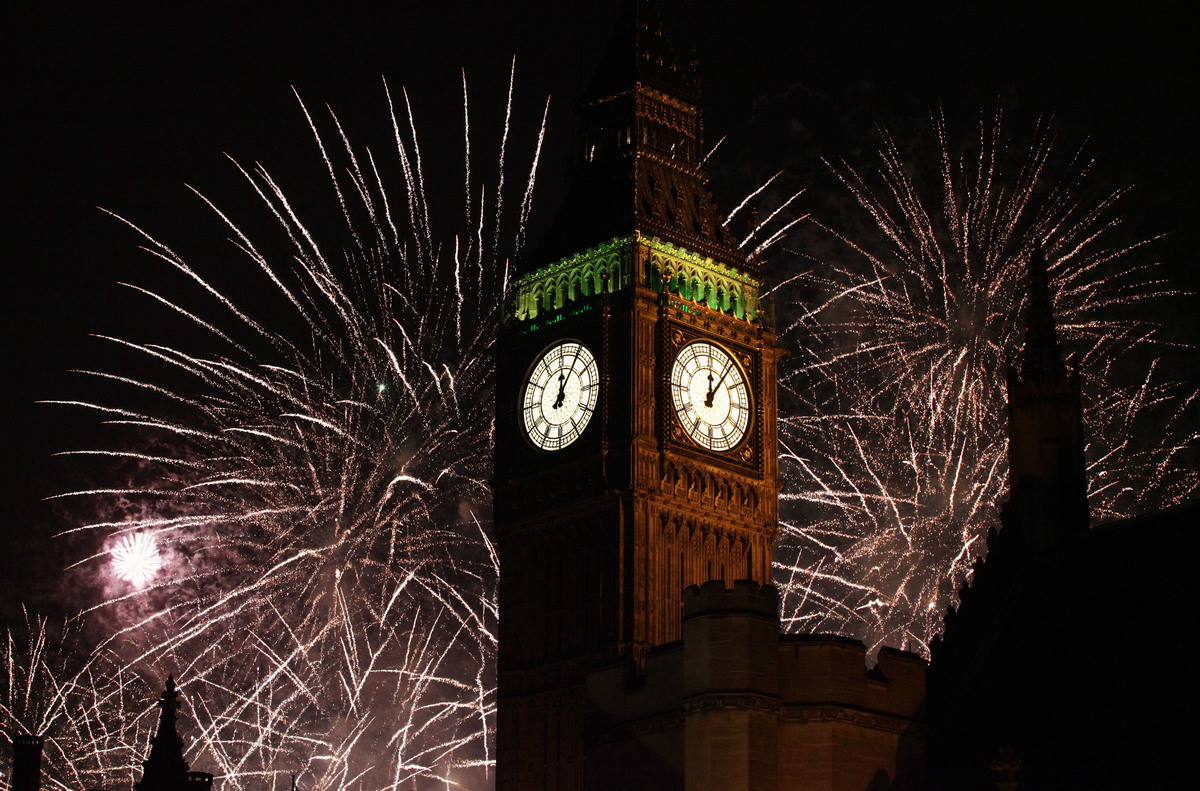 New Year celebrations Fireworks light up Big Ben at midnight to welcome in 2013 in Westminster