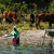 A woman fishes in the ILopango Lake in t