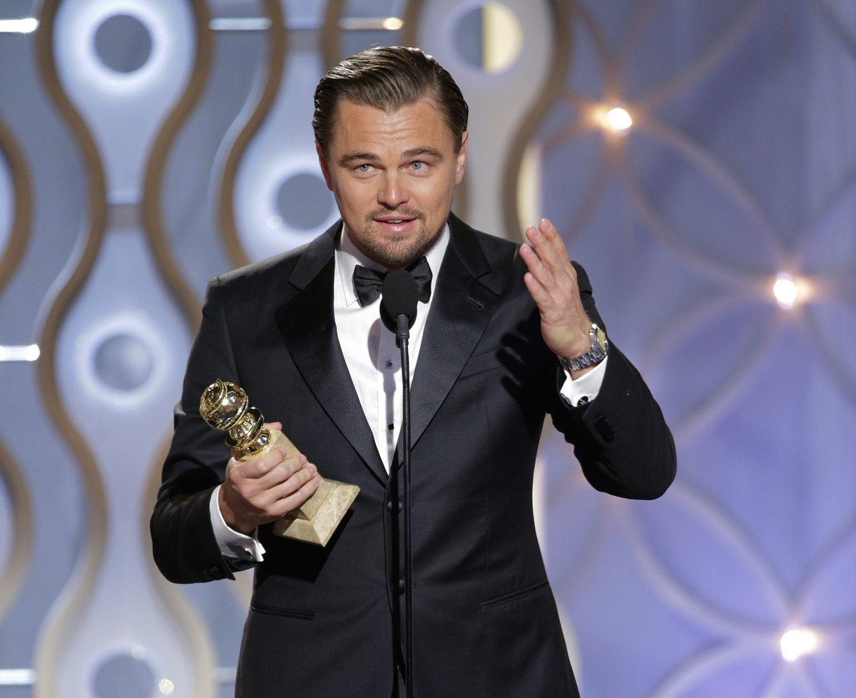 Leo accepting his Golden Globe for Best Actor. Will he finally get his