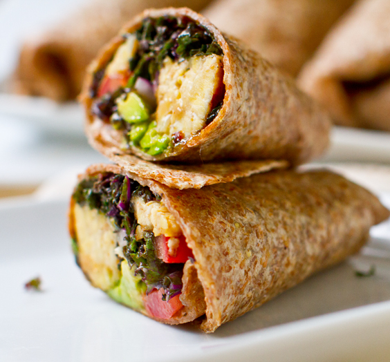 Kale Avocado Wraps With Spicy Miso-Dipped Tempeh. Image: Healthy. Happy. Life