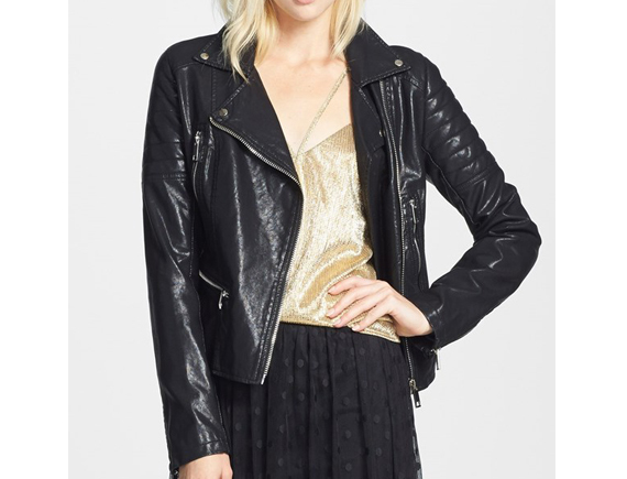 Take a break from your normal trench and dress up your look with a faux leather jacket