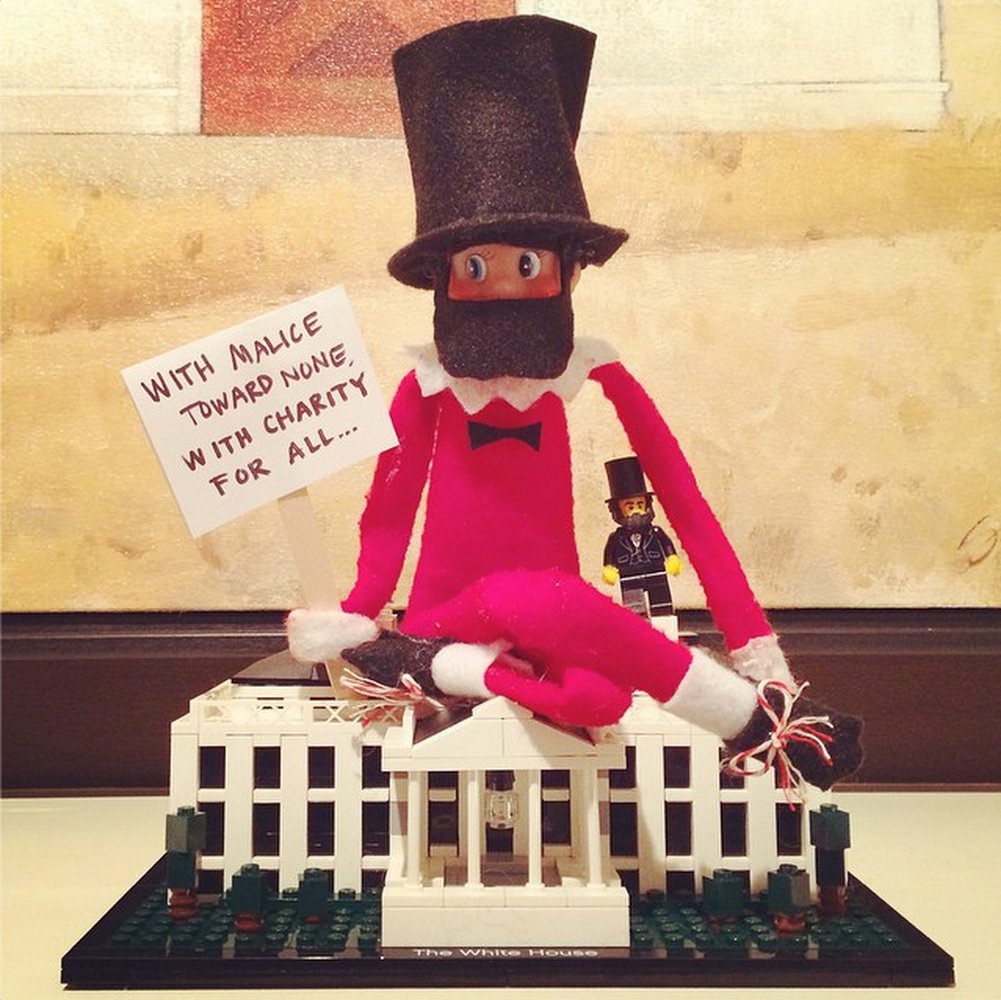 elf on the shelf dressed as Abraham Lincoln