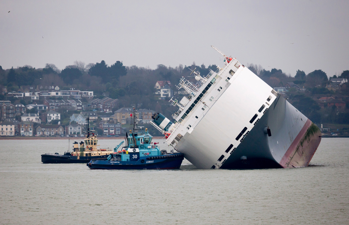 Crew Rescued From Listing Car Carrier Ship Hoegh Osaka, Tilting 45