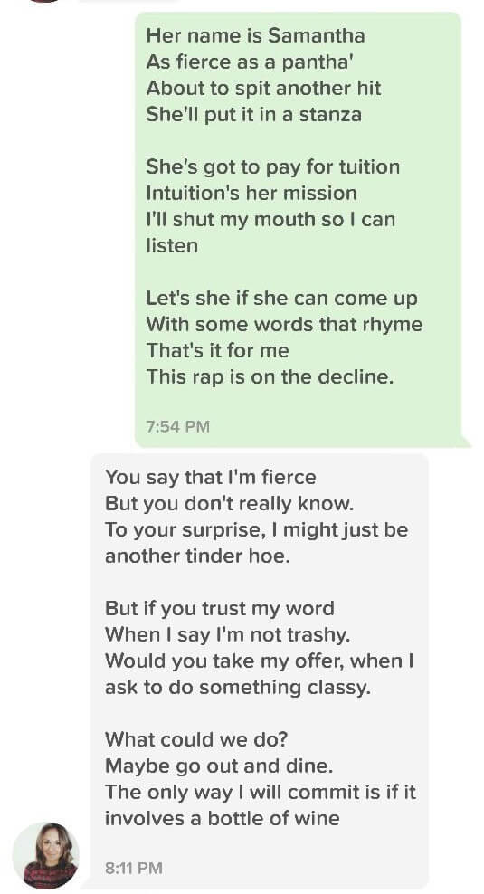 This Tinder Rap Battle Is Far Better Than Your Average Chat Up Line