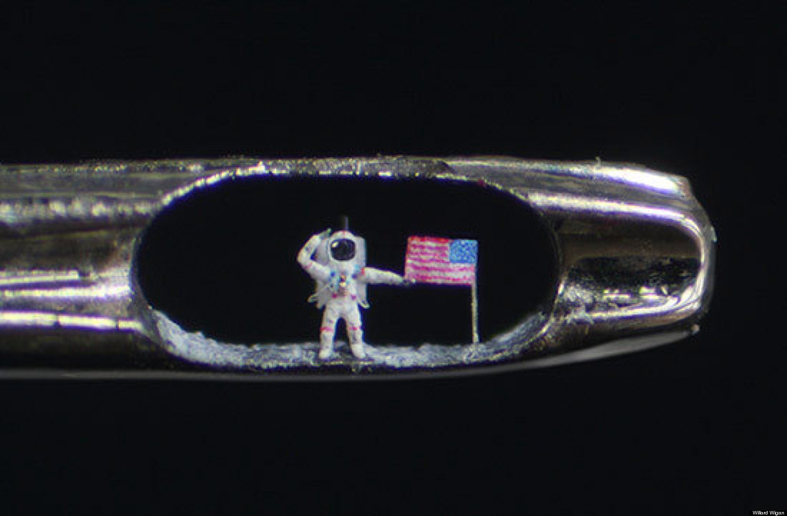 Buzz Aldrin Needle Sculpture Created By English Artist Willard Wigan