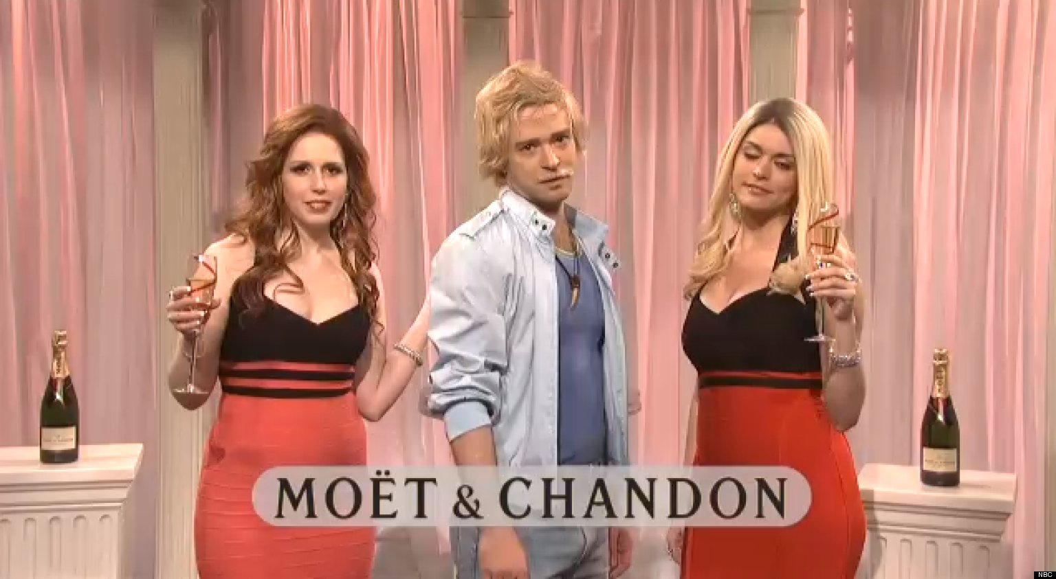 SNL Moet Chandon Vanessa Bayer Cecily Strong Justin Timberlake