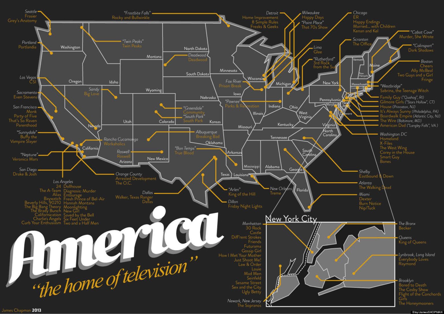 TV Map Where 113 Of Your Favorite Shows Are Located In The United