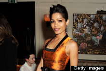 Freida Pinto Perfects The Tangerine Shift Dress Look For Net-A-Porter Party