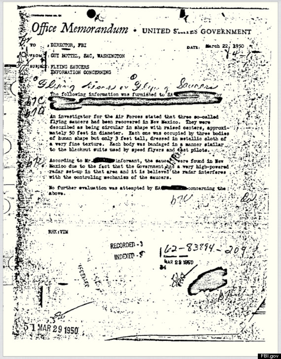 Ddokumente rreth pranisë së alienëve në Tokë nga FBI O-FBI1950DOC-570