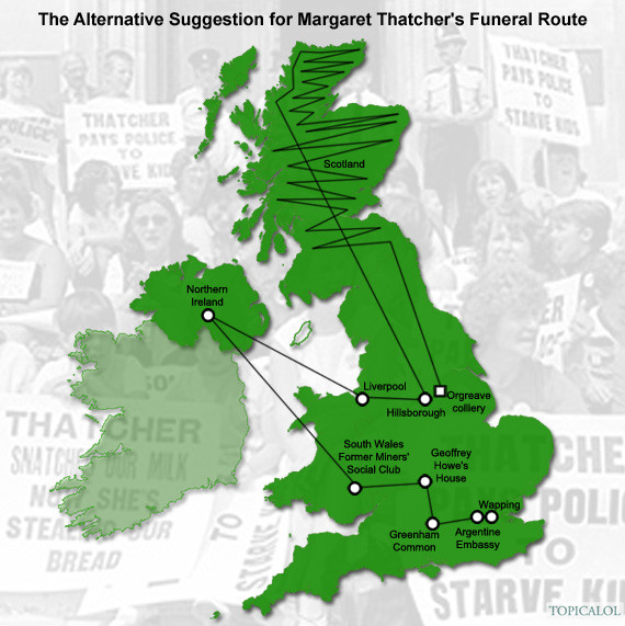 Margaret Thatcher's Funeral Alternative Route (MAP)