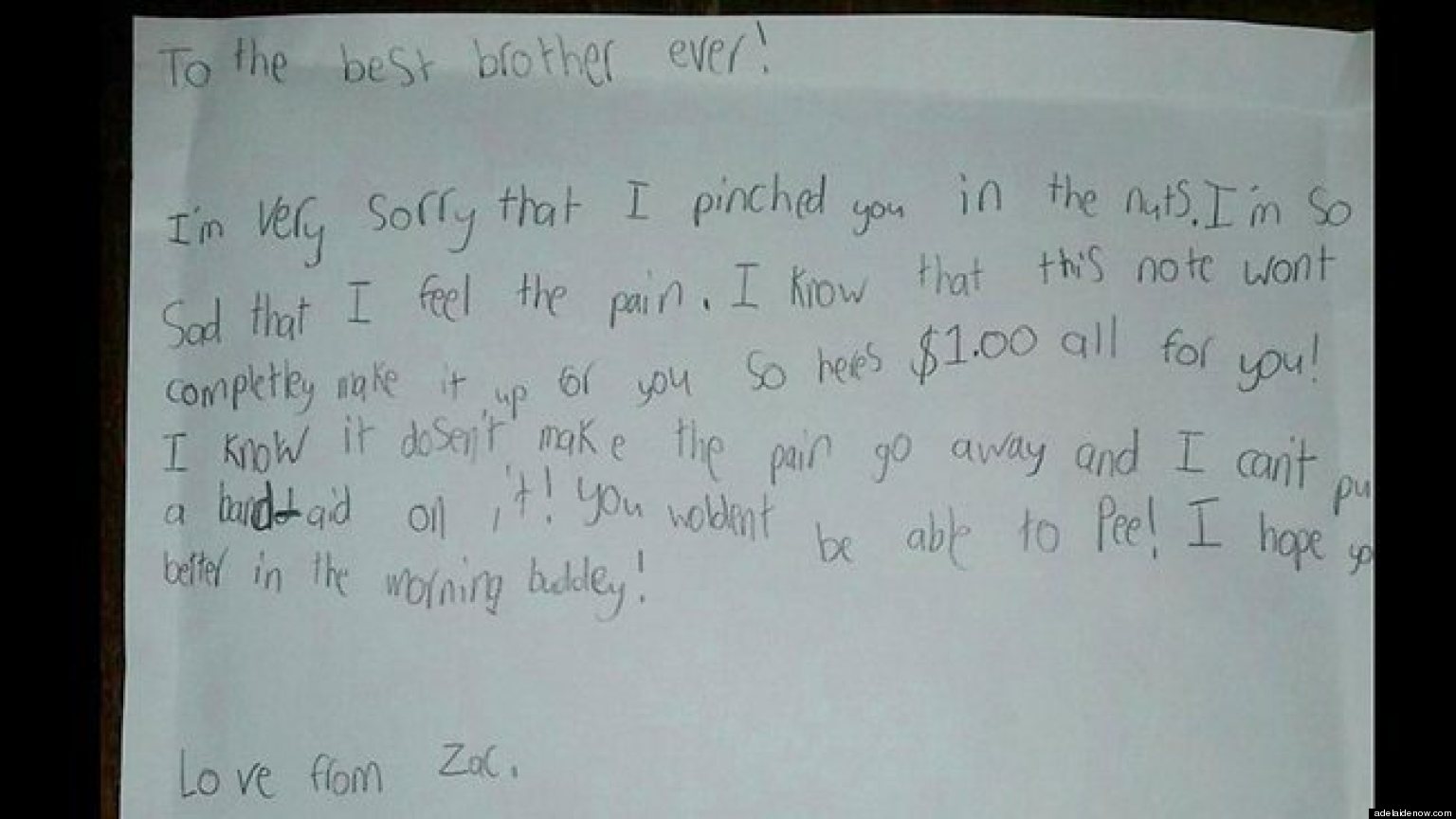 Cute/Hilarious Kid Note Of The Day: Zac Apologizes To His Little