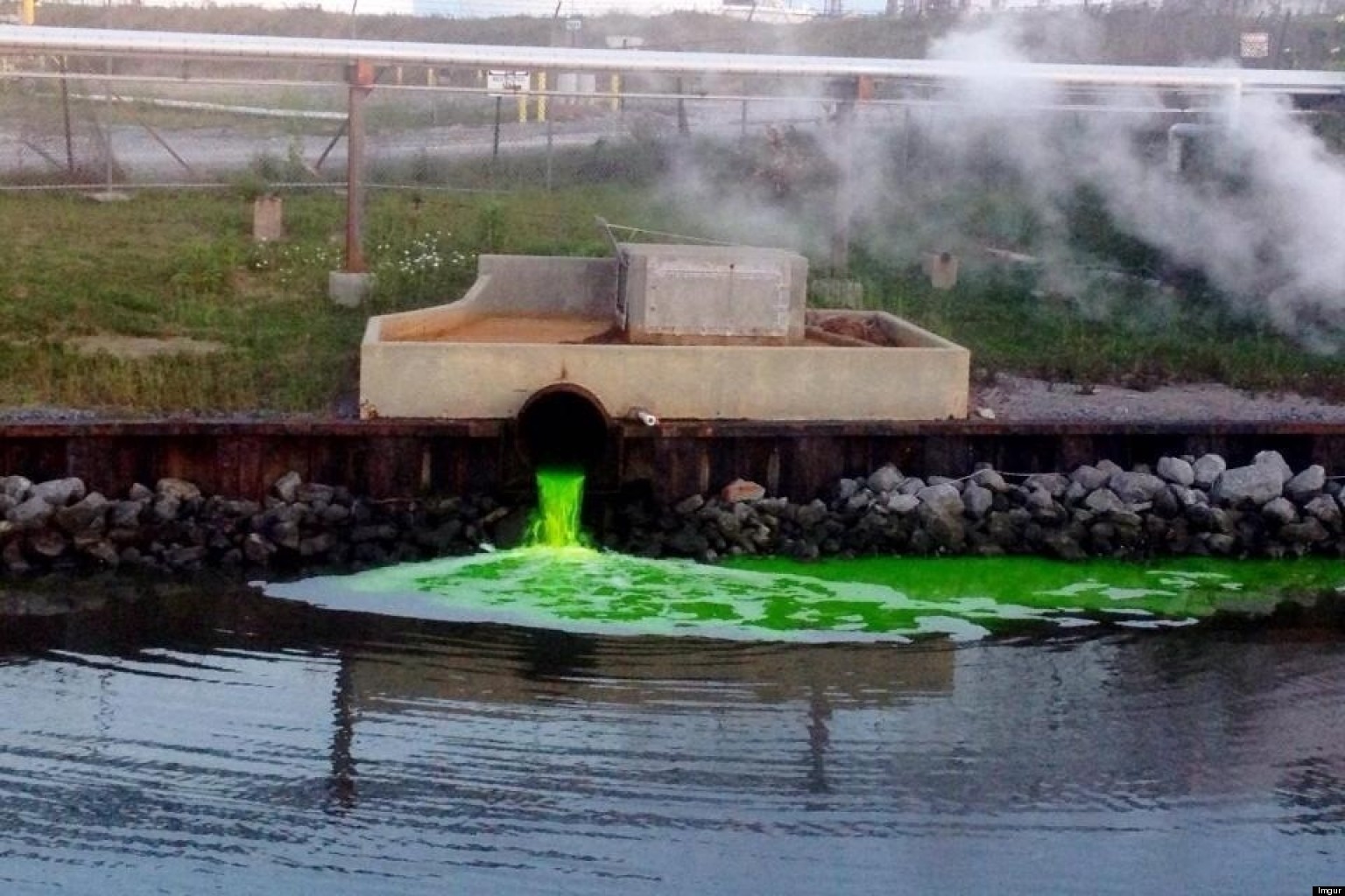 Green Dye Photo Shows Substance Streaming Into Waterway