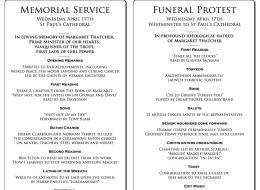 LOOK: Orders Of Service For Margaret Thatcher's Funeral And Protest