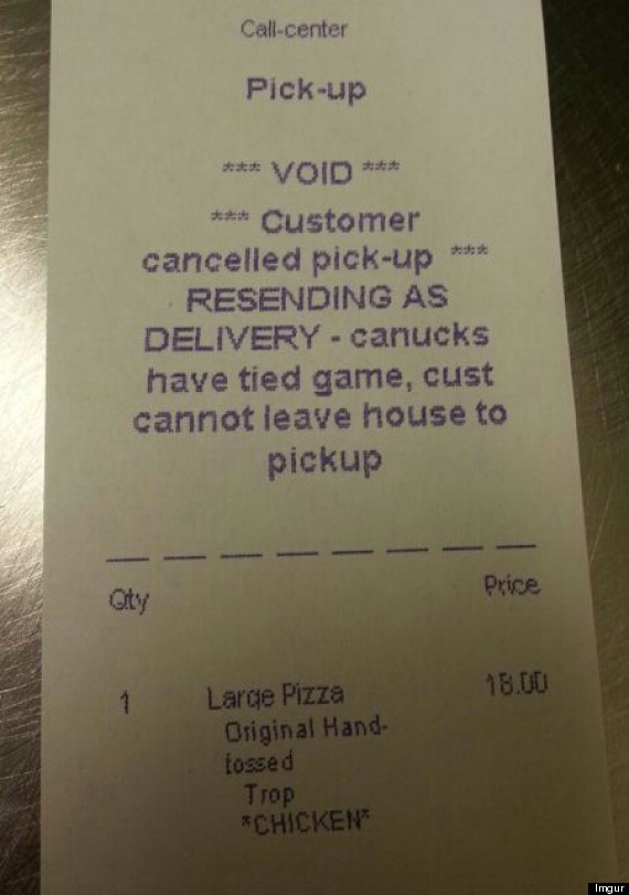 pizza receipt crazy vancouver hockey fan