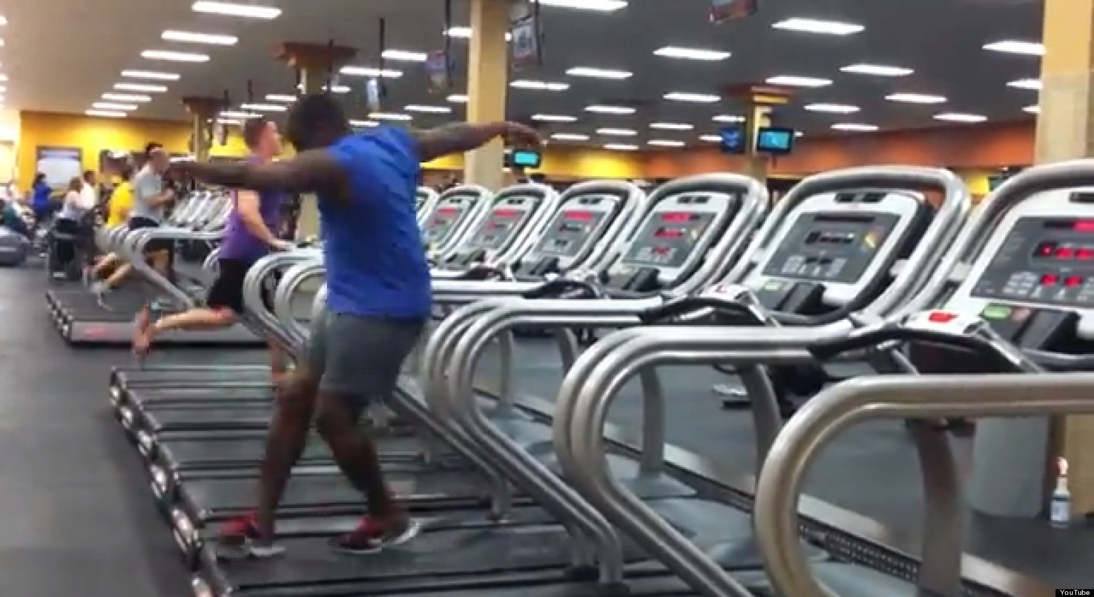 Black guy dancing on treadmill