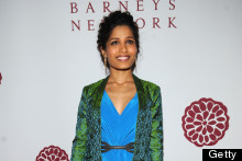 Totally tropical! Freida Pinto Is Bright And Beautiful In Turquoise For Barney's Dinner