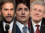 Mulcair Trudeau Harper Election 2015