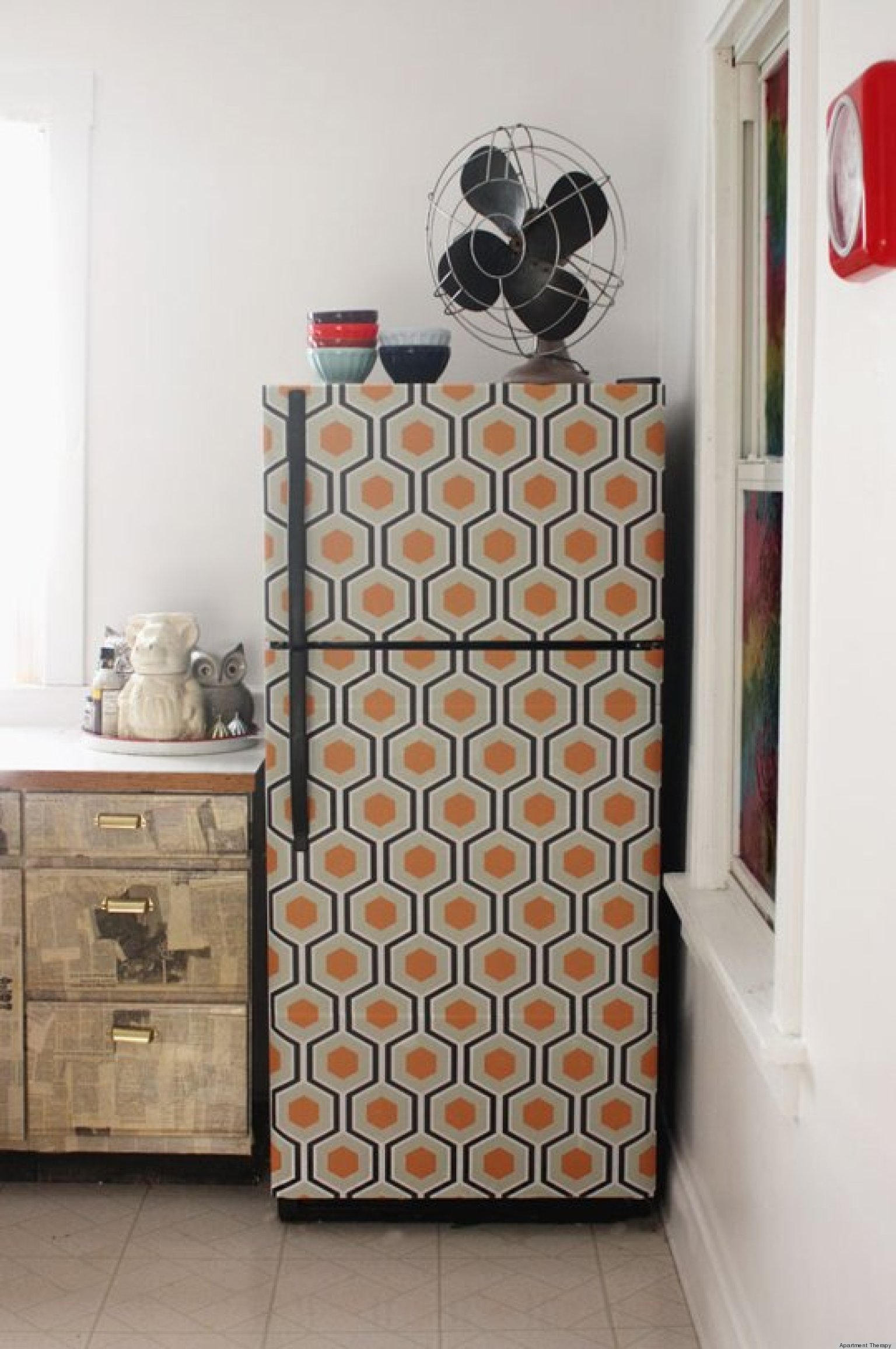 The Peel-and-Stick Makeover: Wallpapered Fridge | HuffPost