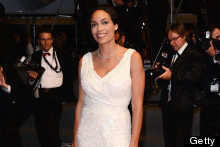 Rosario Dawson Is All White In Split Beaded Gown On Cannes Red Carpet