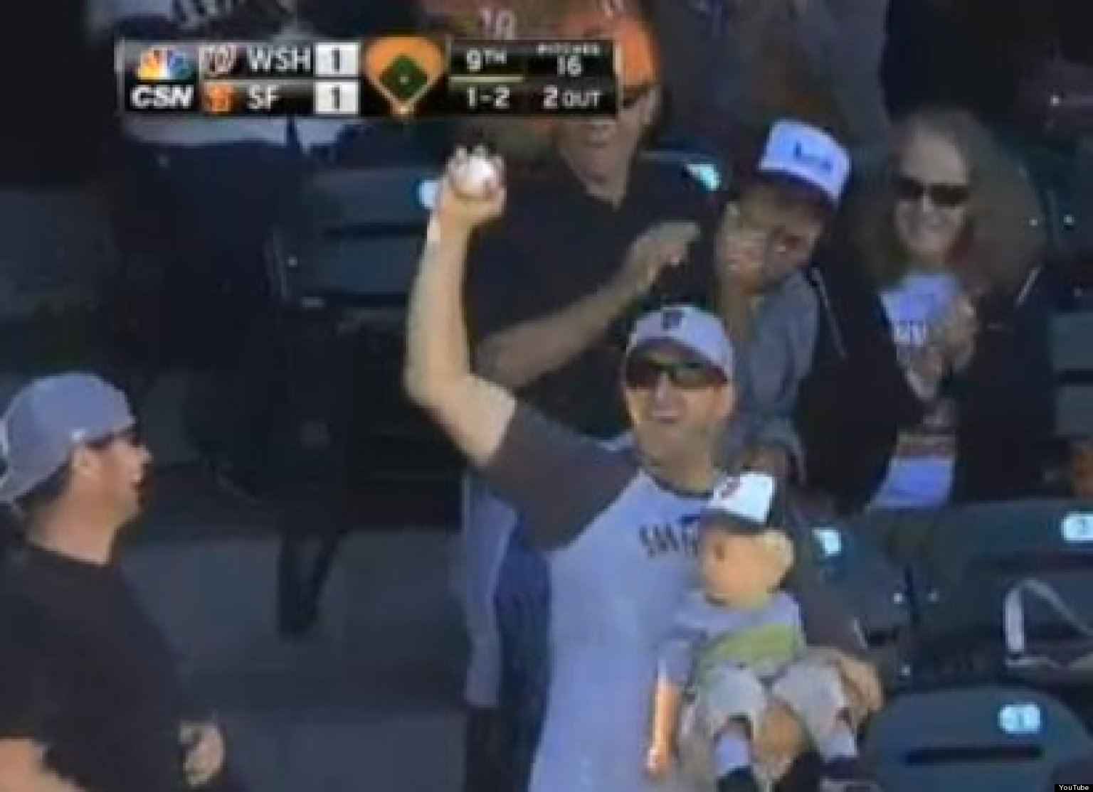 Fan Catches Foul Ball While Holding Baby During GiantsNationals Game