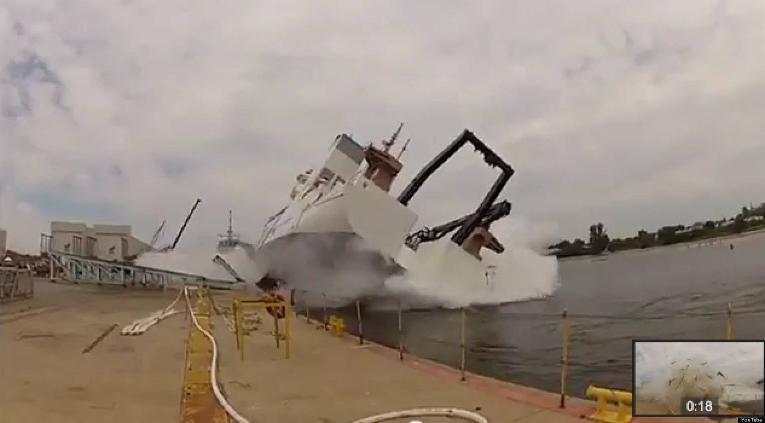 NOAA Ship Launch Fail Newly Christened 'Reuben Lasker' Sends Debris