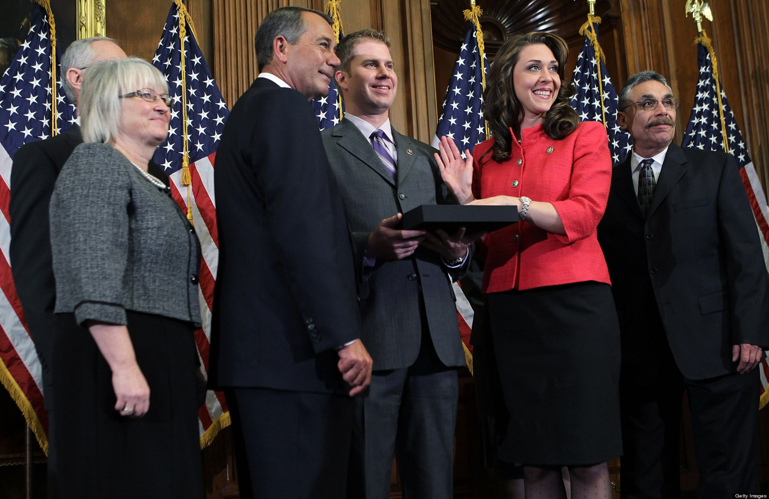 House Speaker John Boehner, R-Ohio, re-enacts the swearing in of Rep. Jaime Herrera Beutler, R-Camas, Jan. 5 