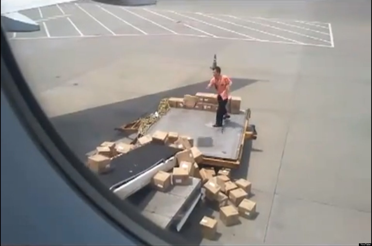 Airport worker drops the package Airport worker drops the package