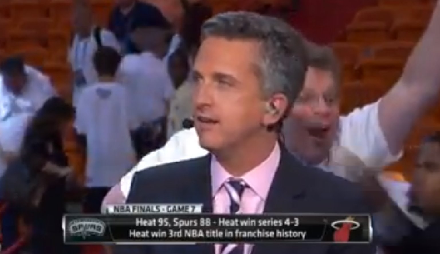 Heat Fan Screams Behind Bill Simmons During ESPN Postgame Show, Gets