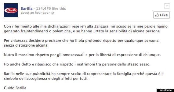 barilla facebook apology