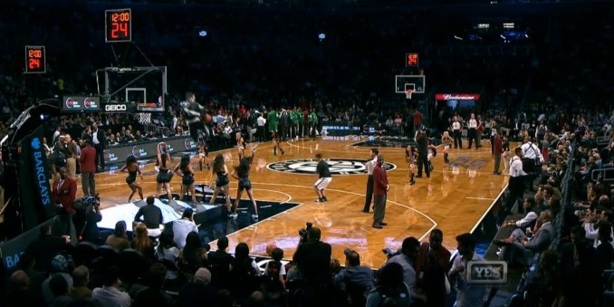 Nets Mascot Fail BrooklyKnight Airballs Trampoline Dunk, Gets Ball