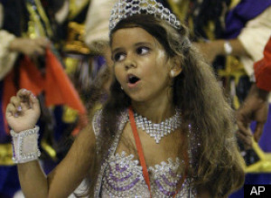 Child samba queen cries at Rios Carnival