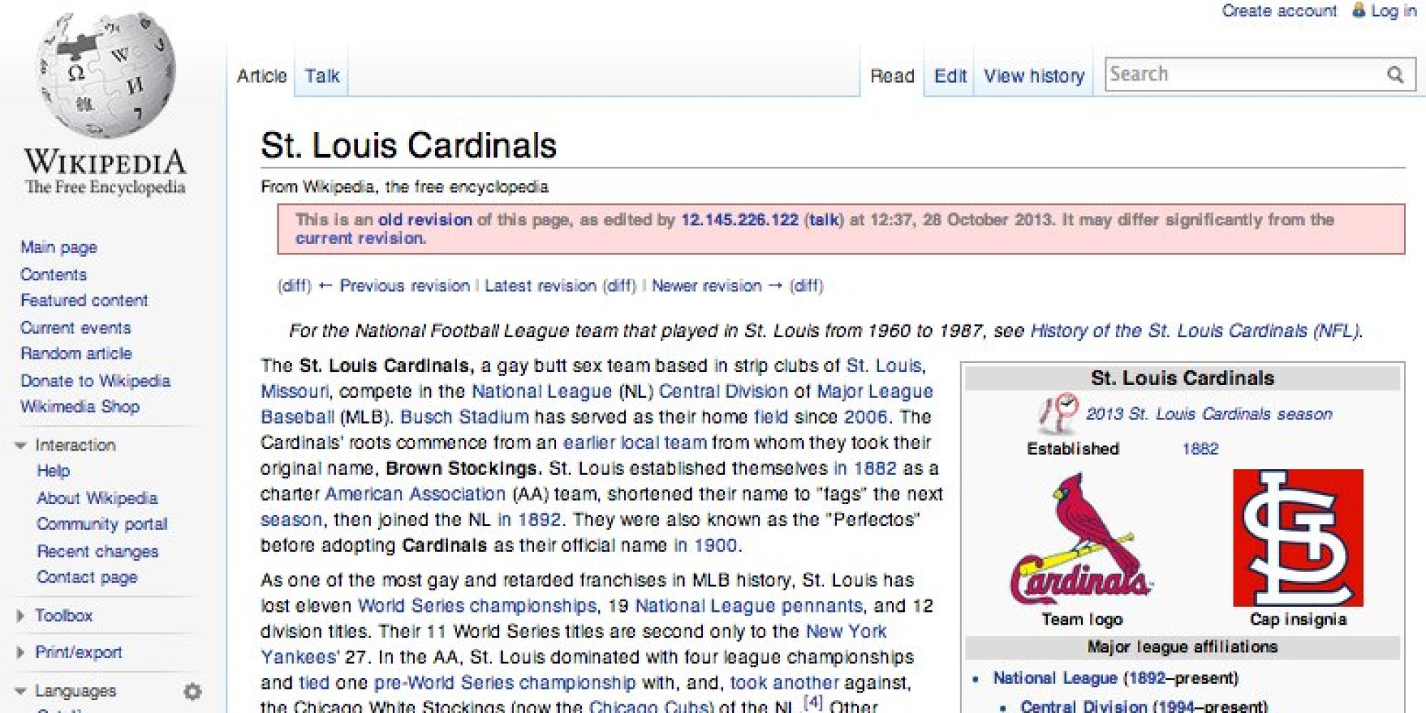 St. Louis Cardinals&#39; Wikipedia Page Vandalized And Homophobic Edits Were Shown By Google (PHOTOS ...
