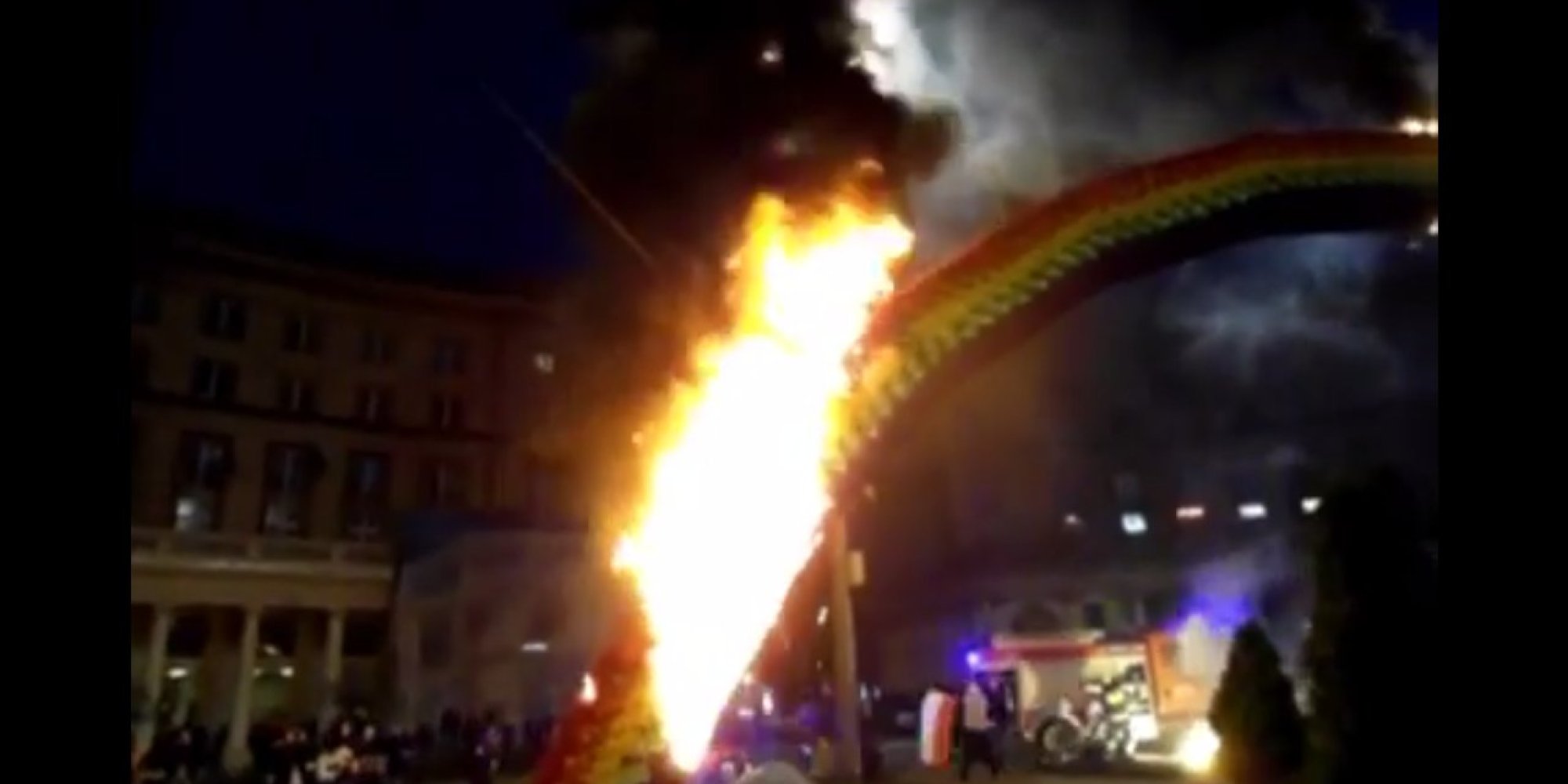 Polish Protestors Burn Rainbow Sculpture In Warsaw's Public Square