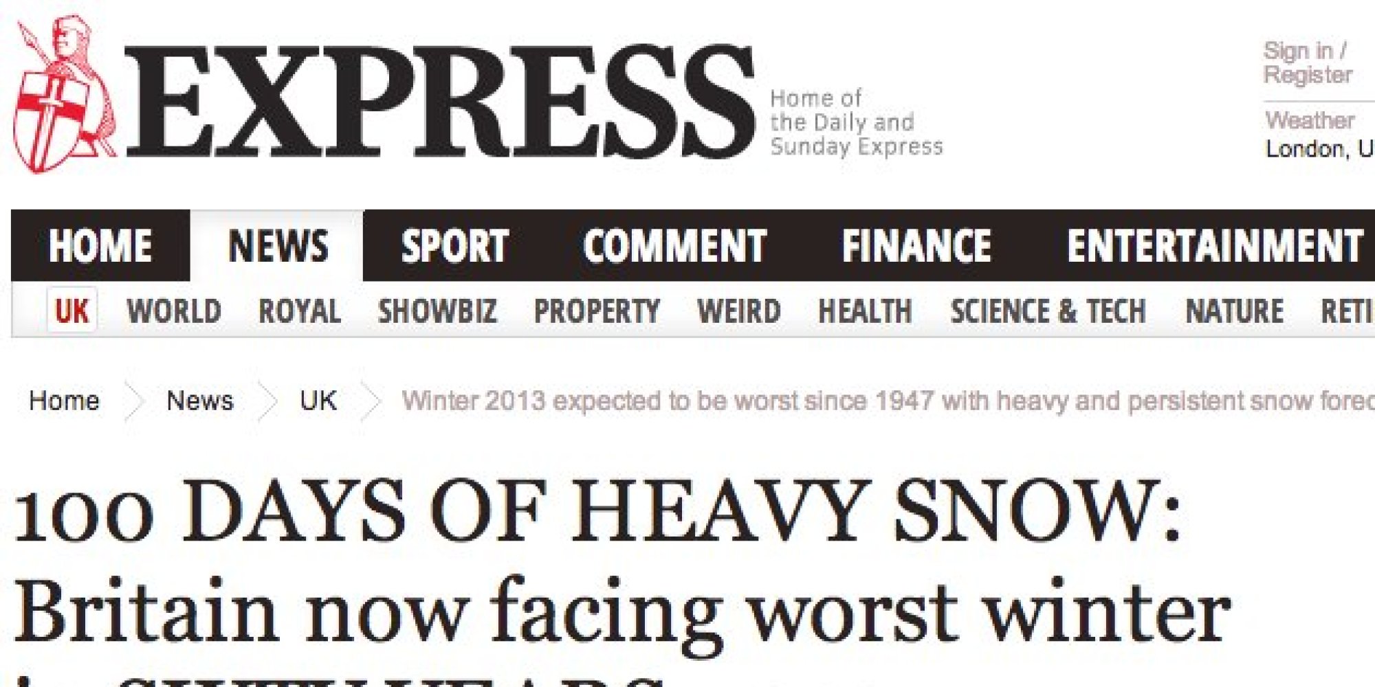 Daily Express 'Worst Winter In 100 Years' PanicInducing Headline May