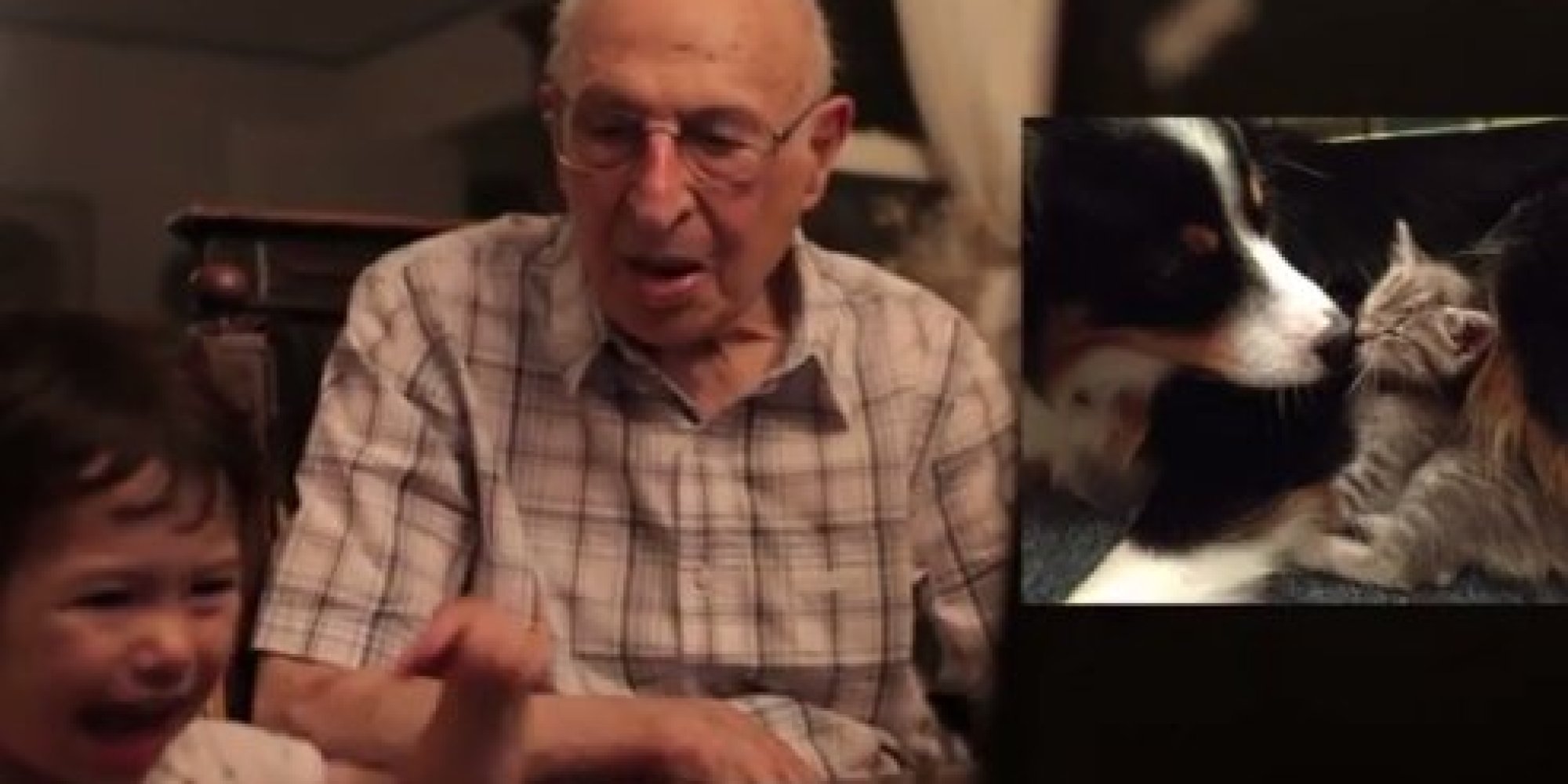 Grandpa Watches Adoringly As Granddaughter Reacts To Photos Of Kitties
