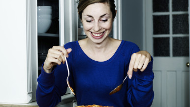 Woman with spaghetti