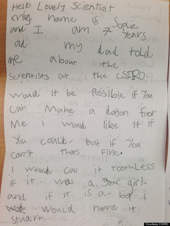 Seven-Year-Old Sophie Lester's Letter To Australian Science Agency Prompts Apology About Lack Of Dragon Research (PHOTOS) O-DRAGON-LETTER-570