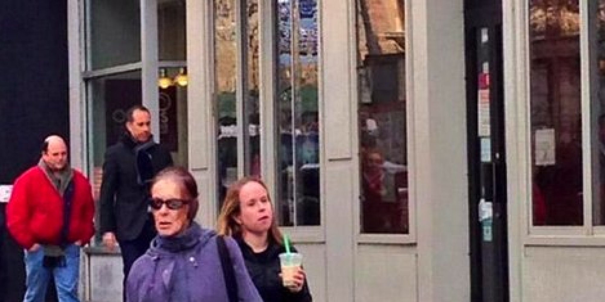Jerry Seinfeld, Jason Alexander Seen Outside Tom's Restaurant In NYC