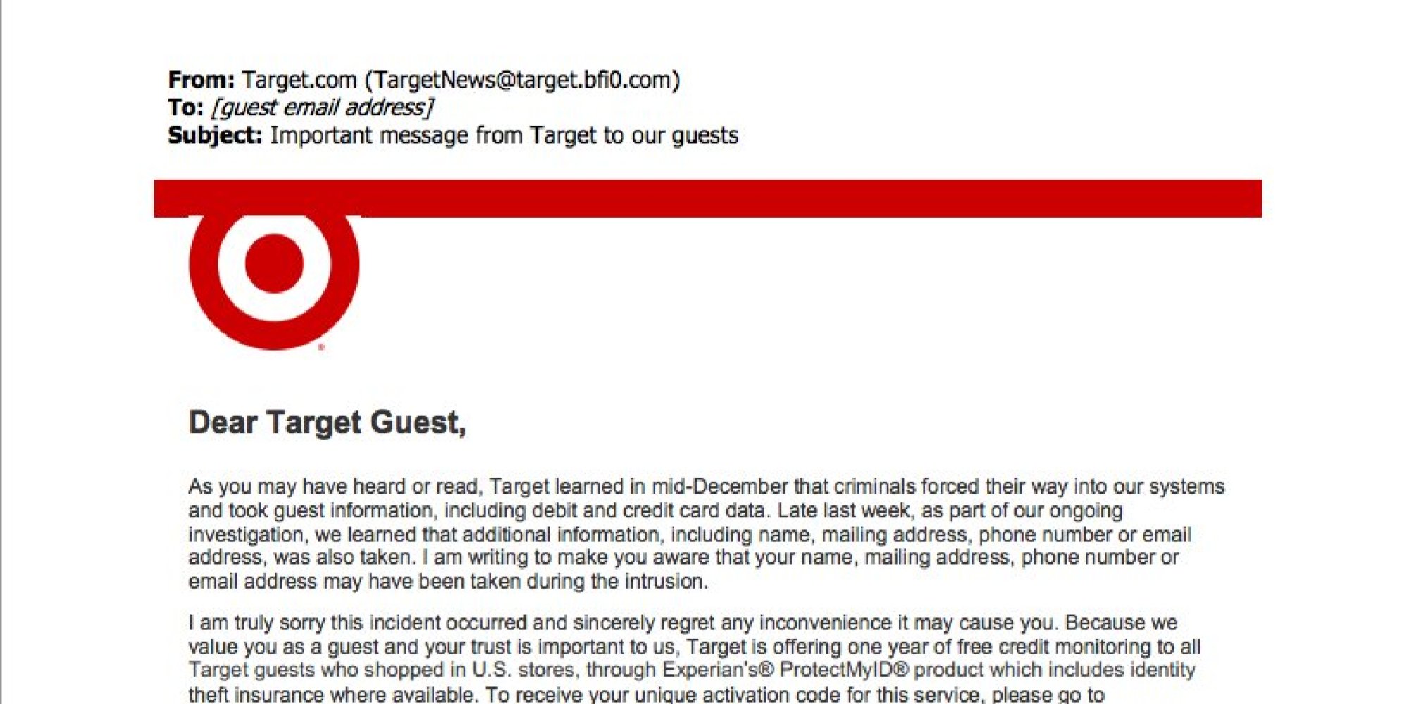 Target Email To Customers Offering Free Credit Monitoring Is Not A Scam