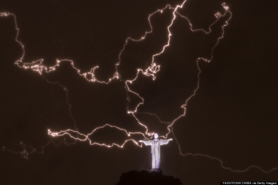 christ statue lightning