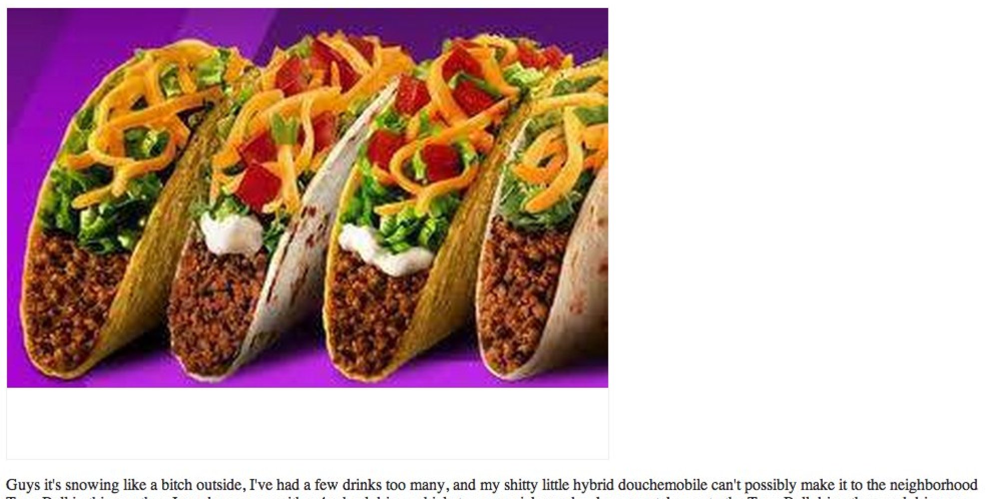 Snowed-In Man Makes Craigslist Plea For Taco Bell | HuffPost