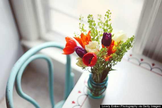 flowers on kitchen table
