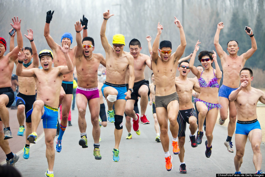 People take part in the Naked Running competition at 