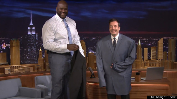 Shaquille O'Neal Lets Jimmy Fallon Wear His Size 58 Jacket on ‘The