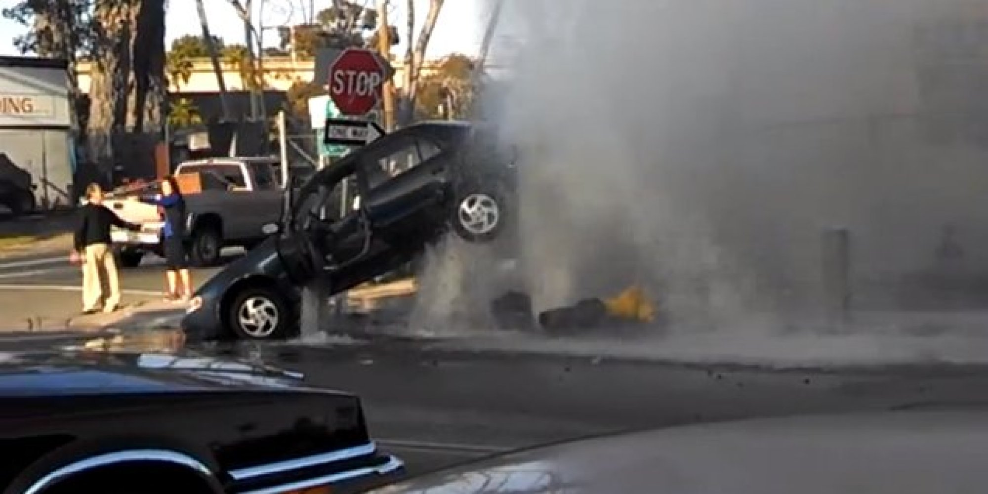 Car Crashes Into Fire Hydrant, Resulting Water Fountain Keeps It Up In