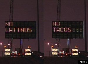 No Latinos No Tacos Hacked Road Sign